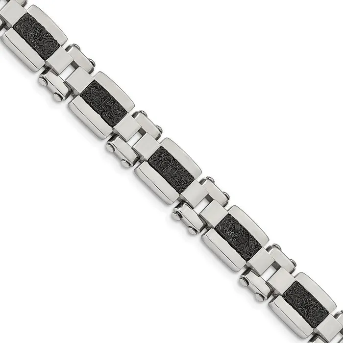 Chisel Bracelets Stainless Steel Polished Black IPplated Textured Wire Inlay 85in Bracelet Chisel Bracelets Stainless Steel Polished Black IPplated Textured Wire Inlay 85in Bracelet