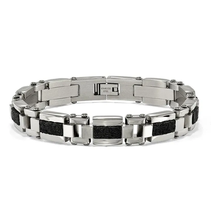 Chisel Bracelets Stainless Steel Polished Black IPplated Textured Wire Inlay 85in Bracelet Chisel Bracelets Stainless Steel Polished Black IPplated Textured Wire Inlay 85in Bracelet