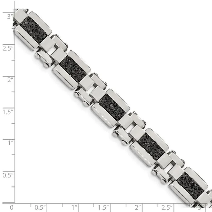 Chisel Bracelets Stainless Steel Polished Black IPplated Textured Wire Inlay 85in Bracelet Chisel Bracelets Stainless Steel Polished Black IPplated Textured Wire Inlay 85in Bracelet