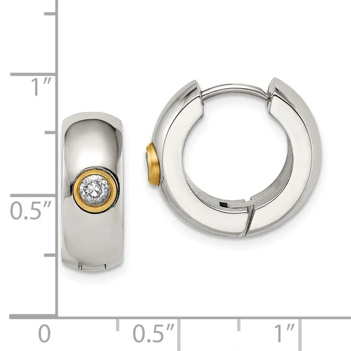 Chisel Earrings Stainless Steel CZ Yellow IPplated Hinged Hoop Earrings Chisel Earrings Stainless Steel CZ Yellow IPplated Hinged Hoop Earrings