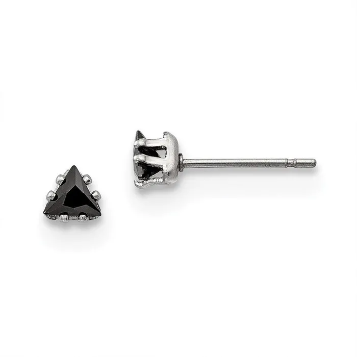 Chisel Earrings Stainless Steel Polished 4mm Black Triangle CZ Stud Post Earrings