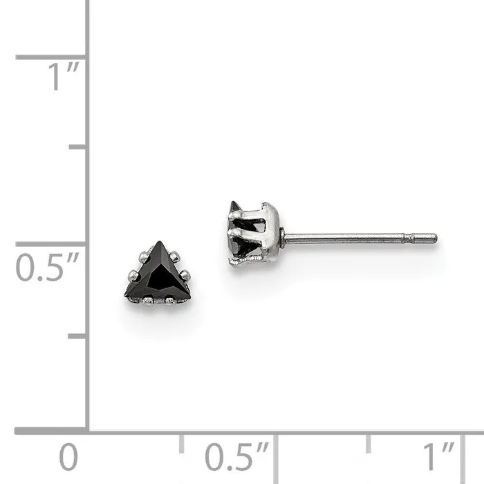 Chisel Earrings Stainless Steel Polished 4mm Black Triangle CZ Stud Post Earrings Chisel Earrings Stainless Steel Polished 4mm Black Triangle CZ Stud Post Earrings