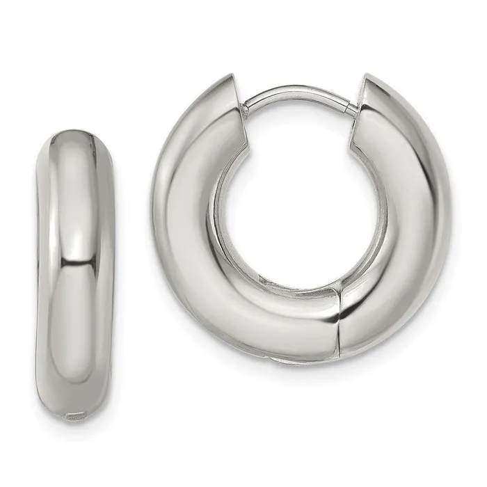 Chisel Earrings Stainless Steel Polished 5mm Hinged Hoop Earrings
