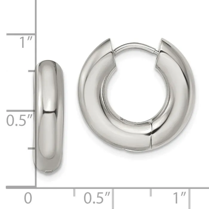 Chisel Earrings Stainless Steel Polished 5mm Hinged Hoop Earrings Chisel Earrings Stainless Steel Polished 5mm Hinged Hoop Earrings