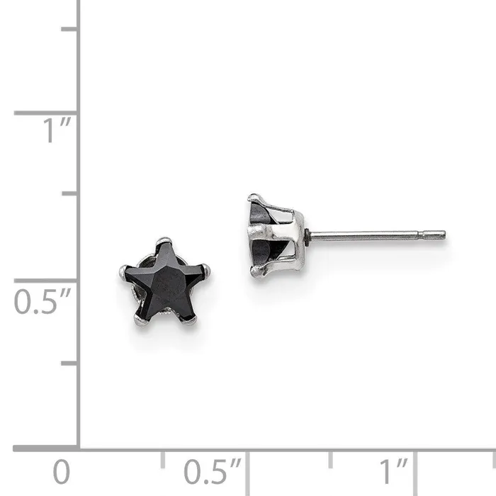 Chisel Earrings Stainless Steel Polished 6mm Black Star CZ Stud Post Earrings