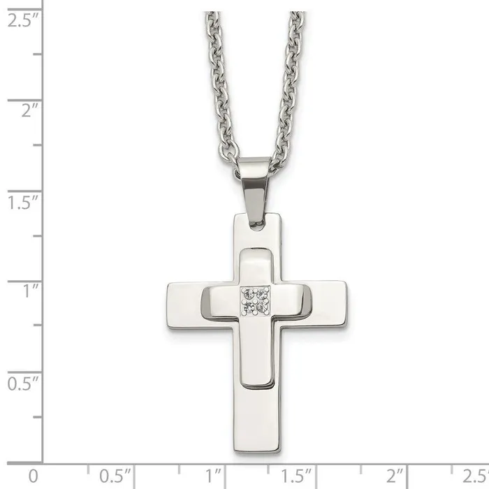 Chisel Necklaces Stainless Steel Polished CZ Cross Necklace