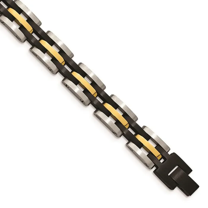 Chisel Stainless Steel Brushed and Polished Black and Yellow IP 825in Bracelet Bracelets Chisel Stainless Steel Brushed and Polished Black and Yellow IP 825in Bracelet Bracelets