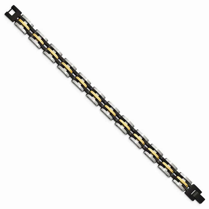 Chisel Stainless Steel Brushed and Polished Black and Yellow IP 825in Bracelet Bracelets Chisel Stainless Steel Brushed and Polished Black and Yellow IP 825in Bracelet Bracelets