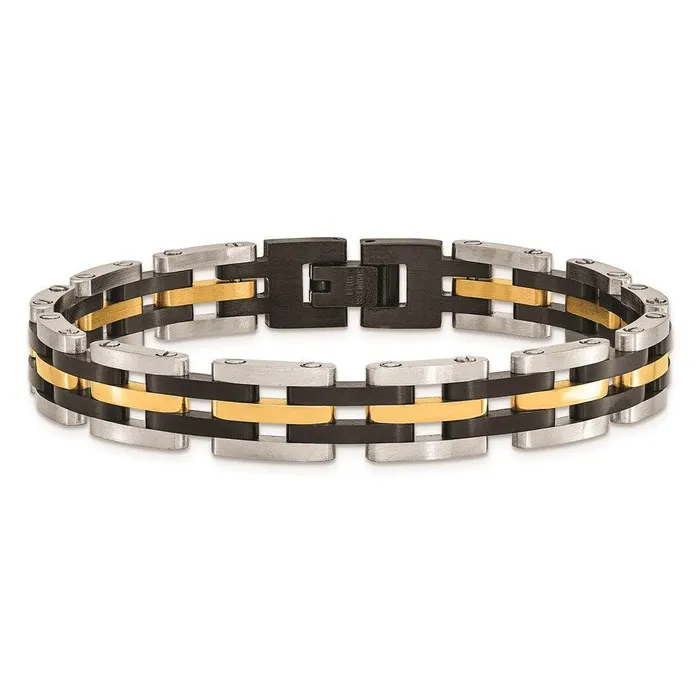 Chisel Stainless Steel Brushed and Polished Black and Yellow IP 825in Bracelet Bracelets Chisel Stainless Steel Brushed and Polished Black and Yellow IP 825in Bracelet Bracelets