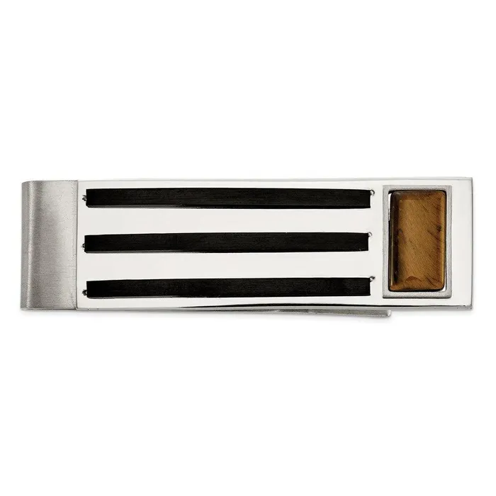 Chisel Stainless Steel Brushed and Polished Black IP wTigers Eye Money Clip Bracelets Chisel Stainless Steel Brushed and Polished Black IP wTigers Eye Money Clip Bracelets