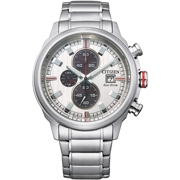 Citizen Mens Watch Eco Drive Chrono White and Black Dial SS Bracelet CA073883A Citizen Bracelets Citizen Mens Watch Eco Drive Chrono White and Black Dial SS Bracelet CA073883A Citizen Bracelets