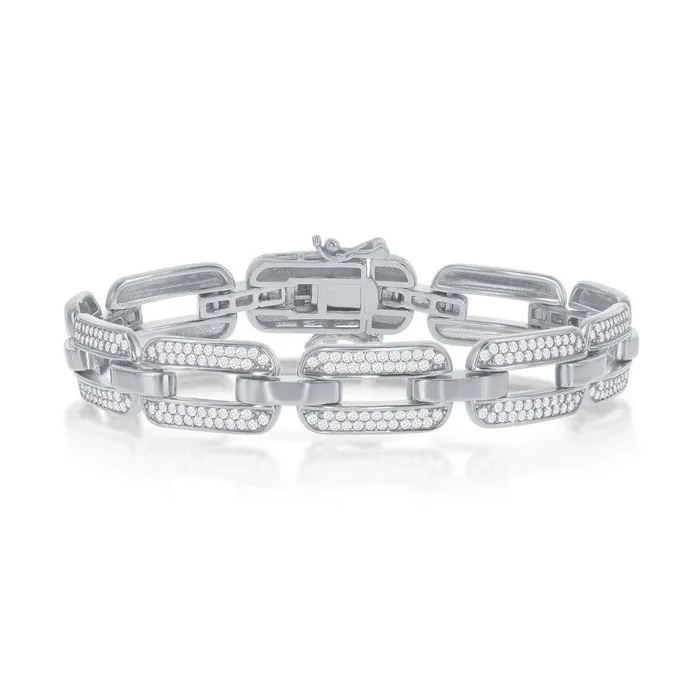 Classic Bracelets Sterling Silver Wide CZ Linked Bracelet