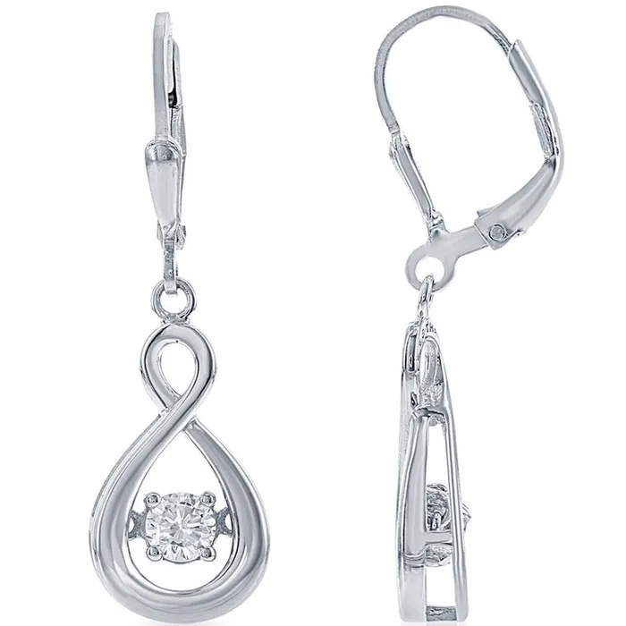 Classic Earrings Classic Womens Earrings Sterling Silver Teardrop with Center Dancing CZ D5613