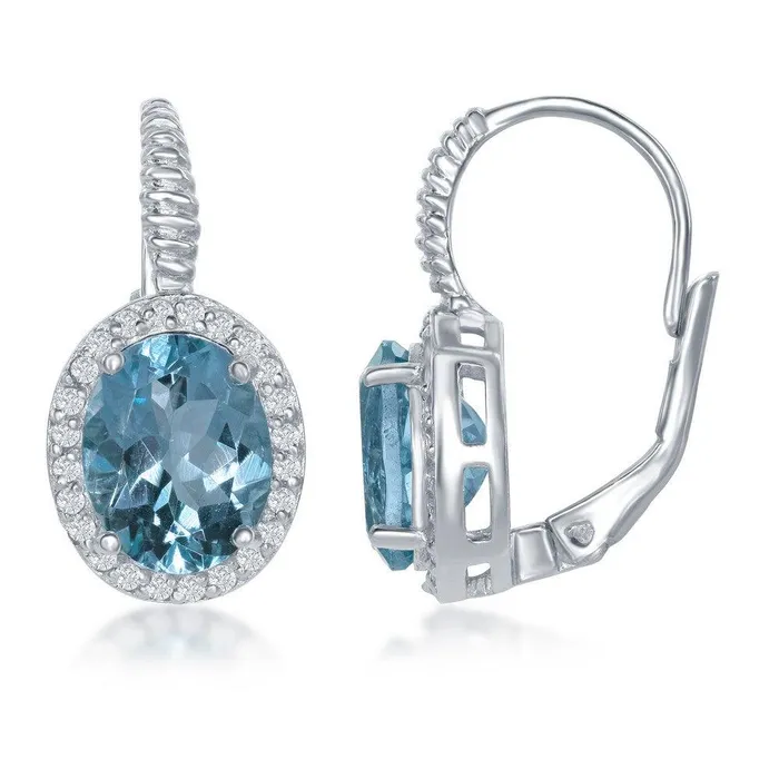 Classic Earrings Sterling Silver Blue Topaz Oval Earrings