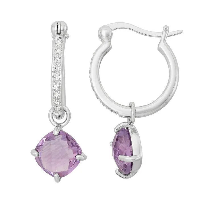 Classic Earrings Sterling Silver Purple Hanging Amethyst Earrings