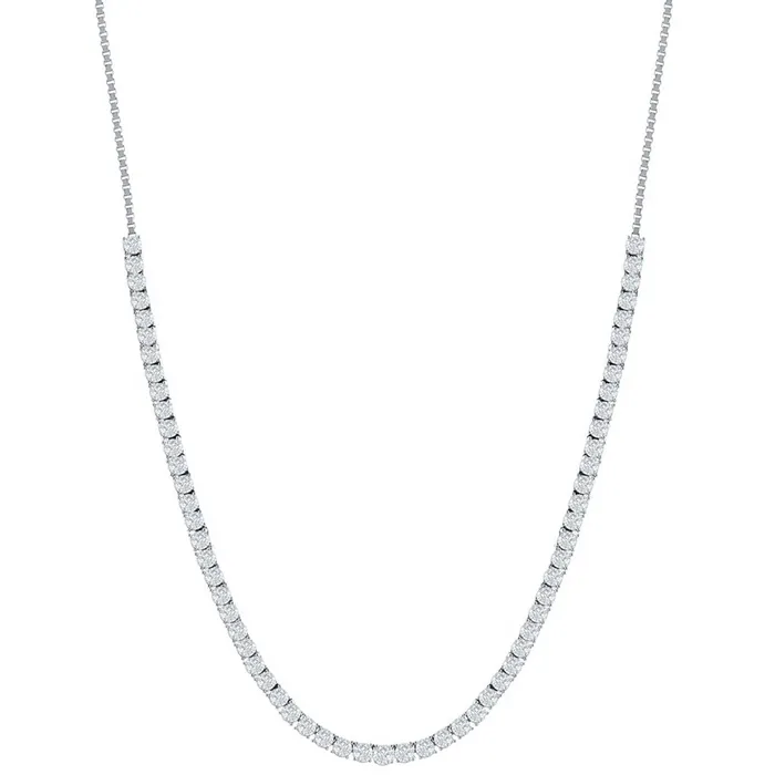 Classic Necklaces Classic Womens Necklace Sterling Silver 3mm White CZ Tennis Adjustable M7019