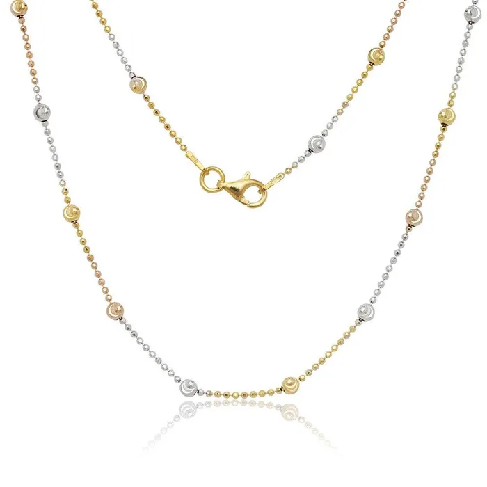 Classic Necklaces Sterling Silver 32mm DC Moon Bead chain With Beads Tri Color