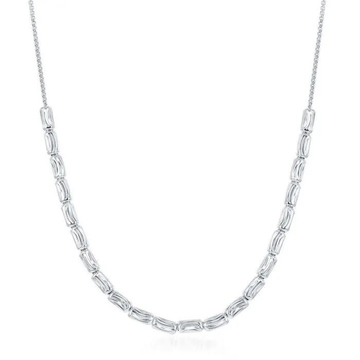Classic Necklaces Sterling Silver Diamond Moon Cut Bead Necklace