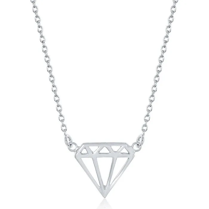 Classic Necklaces Sterling Silver Diamond Shaped Necklace