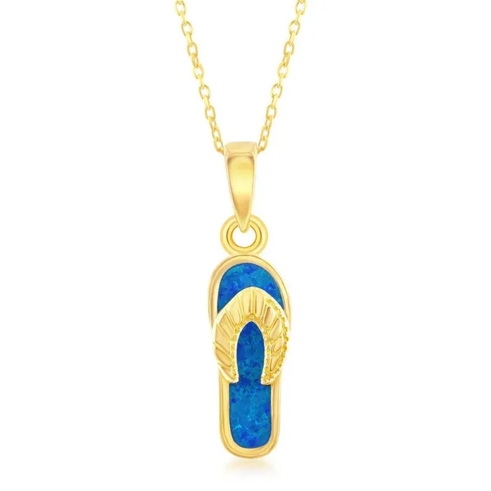 Classic Necklaces Sterling Silver Gold Blue Inlay FlipFlop Pendant