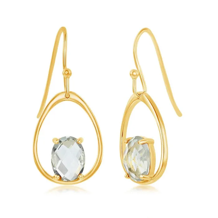 Classic Sterling Silver Gold Plated Four Prong Green Amethyst Earrings Earrings Classic Sterling Silver Gold Plated Four Prong Green Amethyst Earrings Earrings