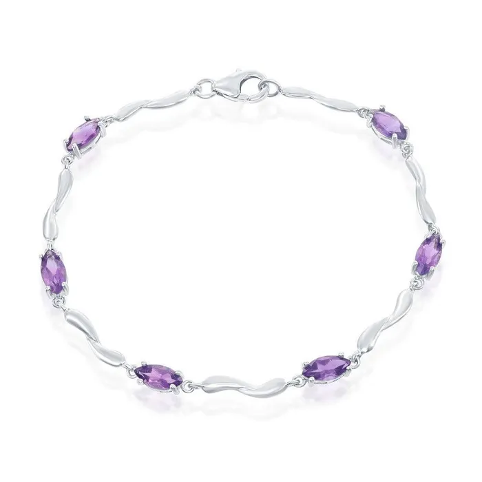 Classic Sterling Silver Marquise Shaped Amethyst Gemstone Bracelet 725 Bracelets Classic Sterling Silver Marquise Shaped Amethyst Gemstone Bracelet 725 Bracelets