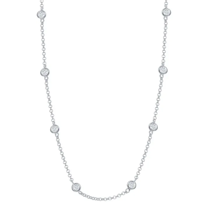 Classic Womens Necklace Sterling Silver Linked with Round CZs M335316 Classic Necklaces