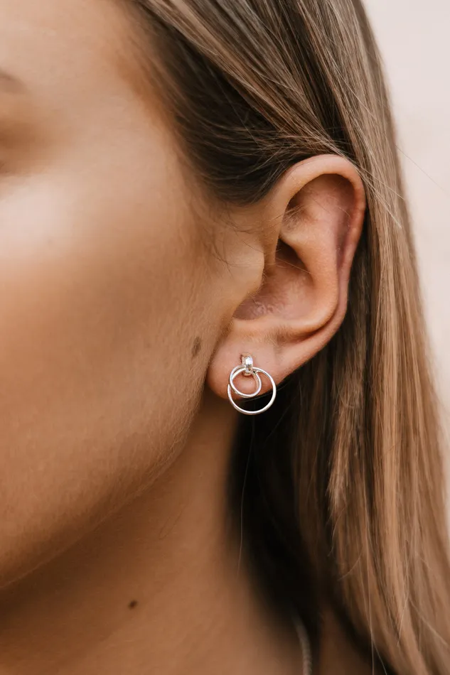 Double Circle Stud Earrings Silver Kty Earrings