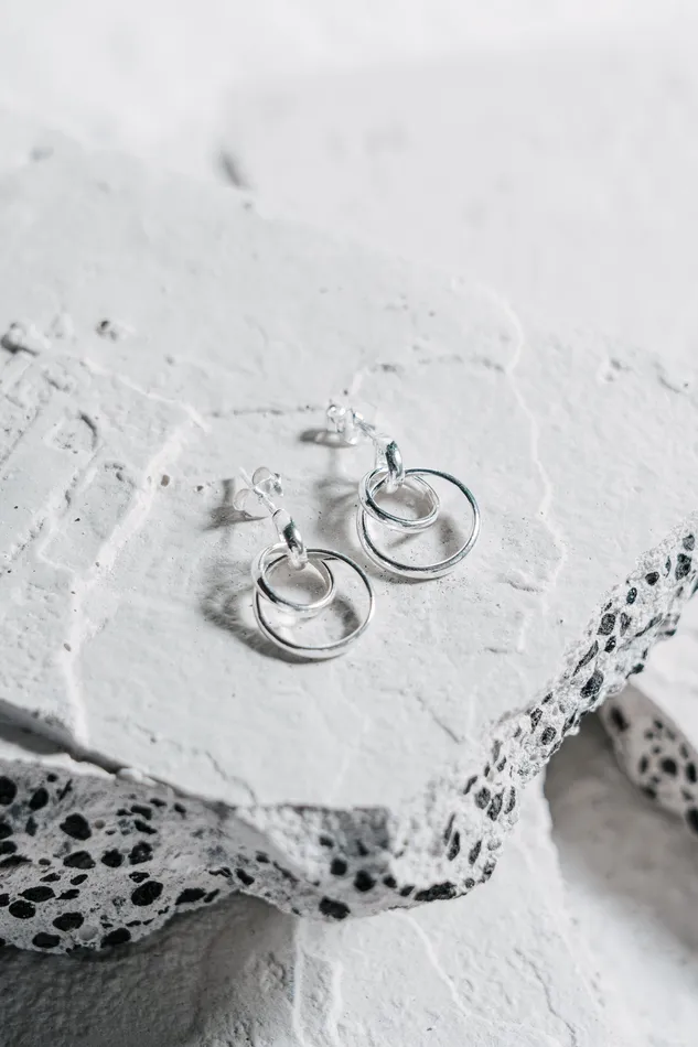 Double Circle Stud Earrings Silver Kty Earrings