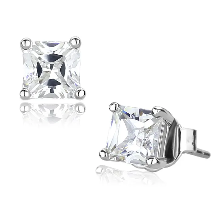 Earrings Alamode LO4084 Rhodium Brass Earrings with AAA Grade CZ in Clear