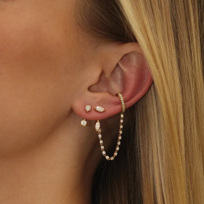 Earrings anitako SINGLE ROW DIAMOND EAR CUFF WITH DIAMOND CHAIN