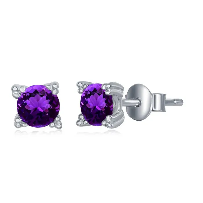 Earrings Classic Sterling Silver 5mm Purple Amethyst Stud Earrings