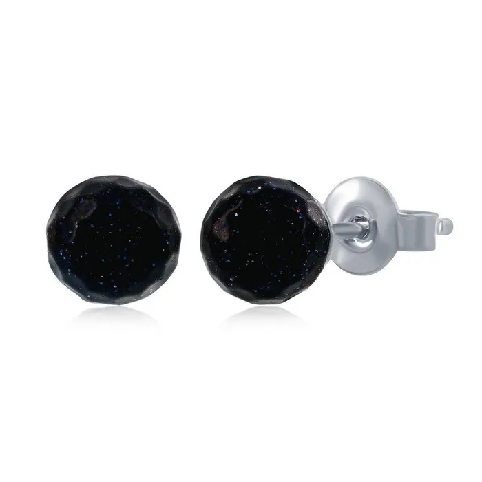 Earrings Classic Sterling Silver Black Round Faceted Stud Earrings