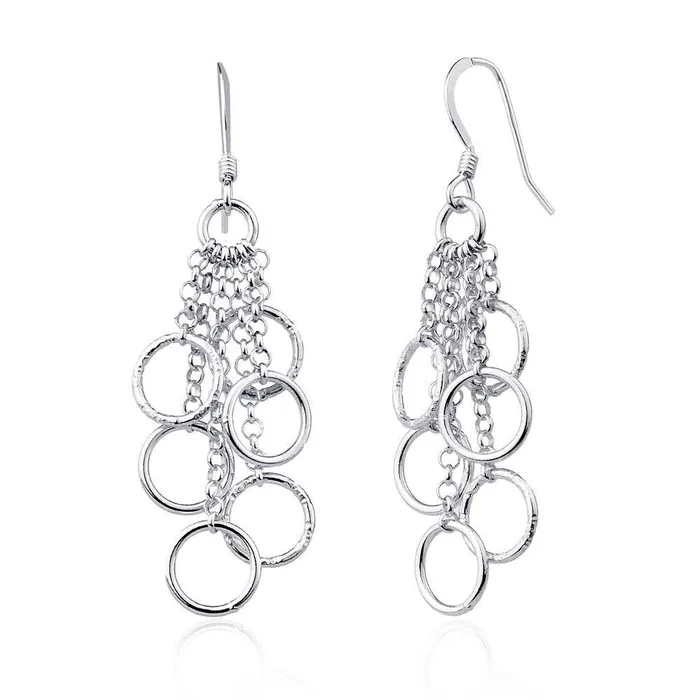Earrings Classic Sterling Silver Multi Open Circles Dangling Earrings
