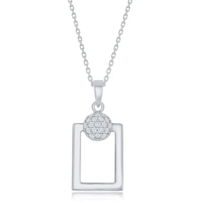 Earrings Classic Sterling Silver Round Micro Pave CZ Open Rectangle Pendant Earrings Set With Chain Earrings Classic Sterling Silver Round Micro Pave CZ Open Rectangle Pendant Earrings Set With Chain