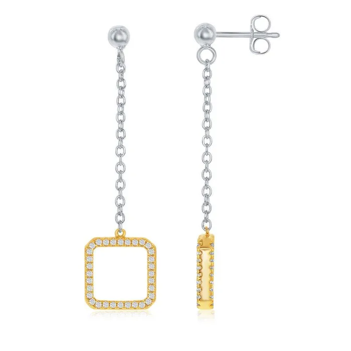 Earrings Classic Sterling Silver Two Tone Open Square Earrings