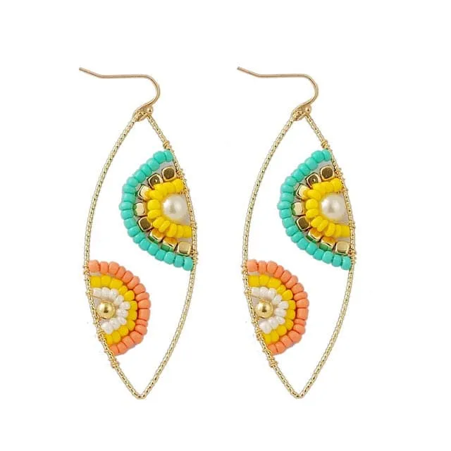 Earrings Divine Inspiration Styles LDP Womens Fashion Statement Design Bohemian Style Yellow Green Blue Orange Black White Multicolor Beaded Gold Earrings