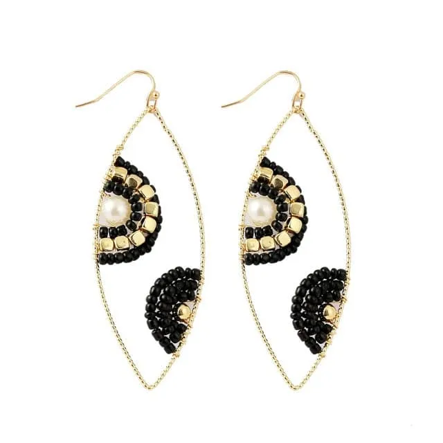 Earrings Divine Inspiration Styles LDP Womens Fashion Statement Design Bohemian Style Yellow Green Blue Orange Black White Multicolor Beaded Gold Earrings