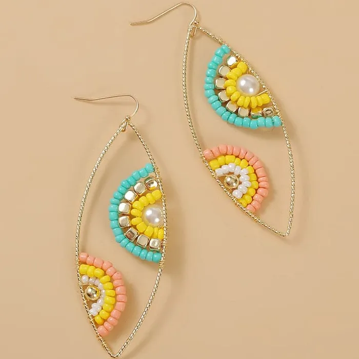 Earrings Divine Inspiration Styles LDP Womens Fashion Statement Design Bohemian Style Yellow Green Blue Orange Black White Multicolor Beaded Gold Earrings