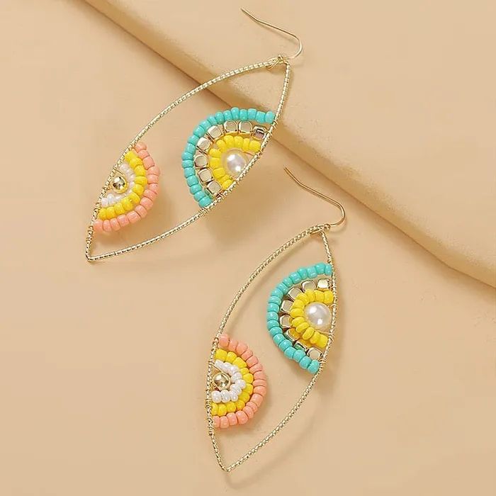 Earrings Divine Inspiration Styles LDP Womens Fashion Statement Design Bohemian Style Yellow Green Blue Orange Black White Multicolor Beaded Gold Earrings