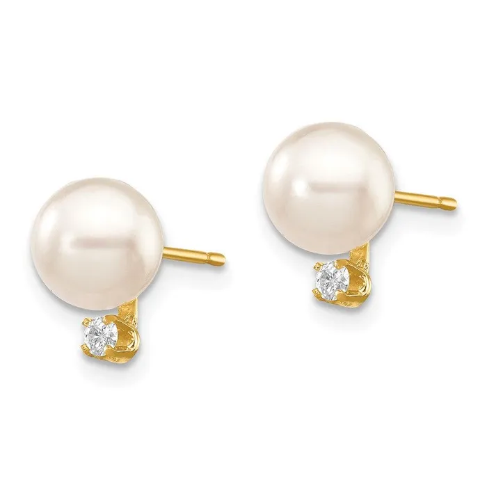 Earrings Jewelry 14k 67mm White Round Saltwater Akoya Cultured Pearl Diamond Post Earrings Earrings Jewelry 14k 67mm White Round Saltwater Akoya Cultured Pearl Diamond Post Earrings