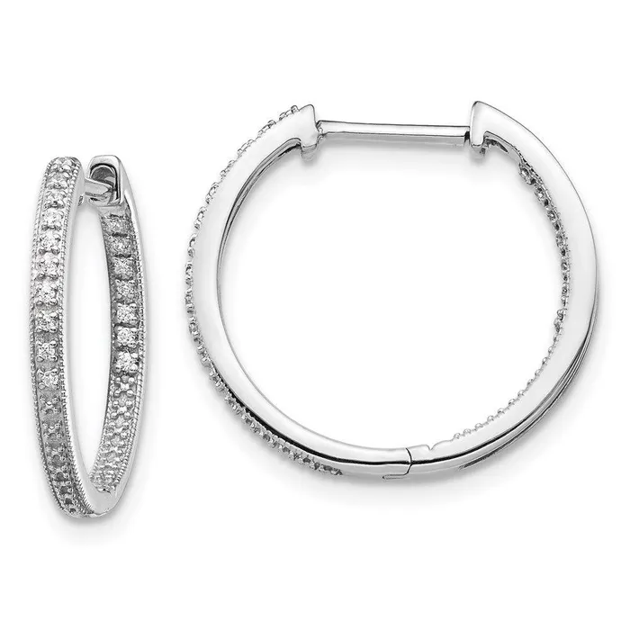 Earrings Jewelry 14K White Gold Polished Diamond In and Out Hinged Hoop Earrings