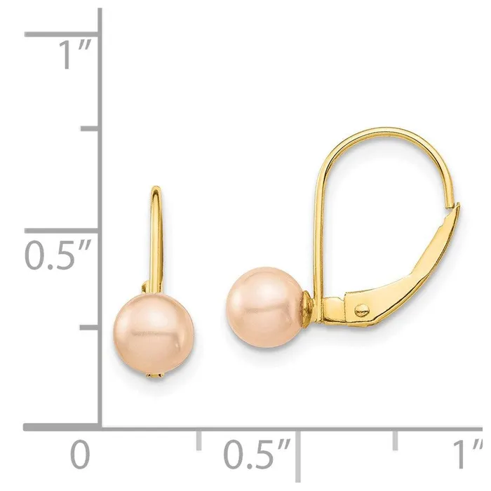 Earrings Jewelry Madi K Kids 14K 56mm Pink Round FW Cultured Pearl Leverback Earrings
