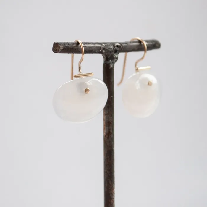 Earrings S Yamane Studio Medium Lingzhi Kiku White Agate Earrings