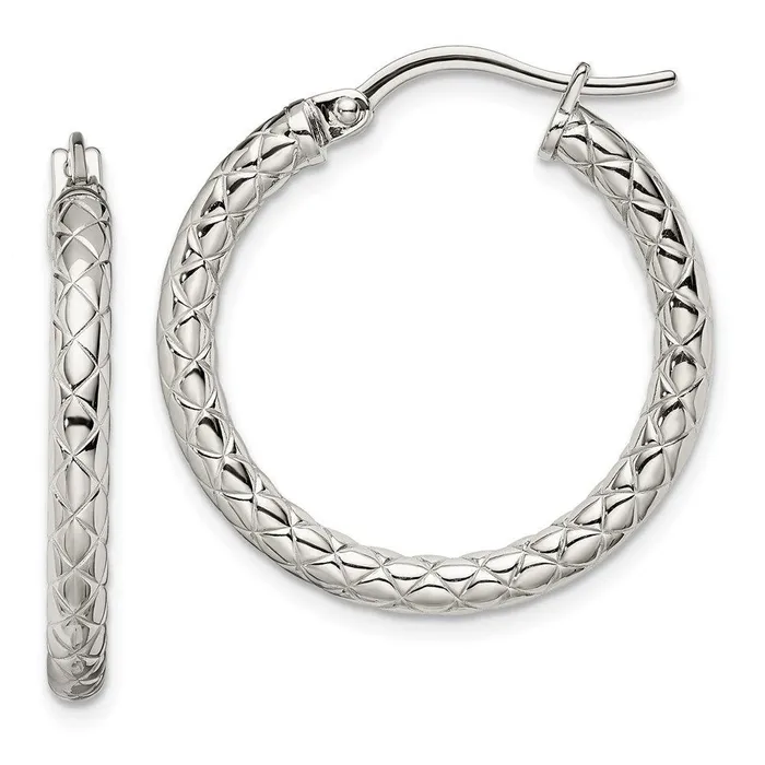 Earrings Stainless Steel Small Textured Hollow Hoop Earrings Chisel