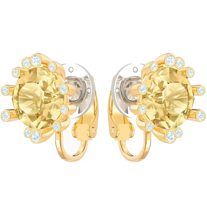 Earrings Swarovski Swarovski Womens Clip Earrings Olive Gold Tone Plated Brown Crystal 5485463