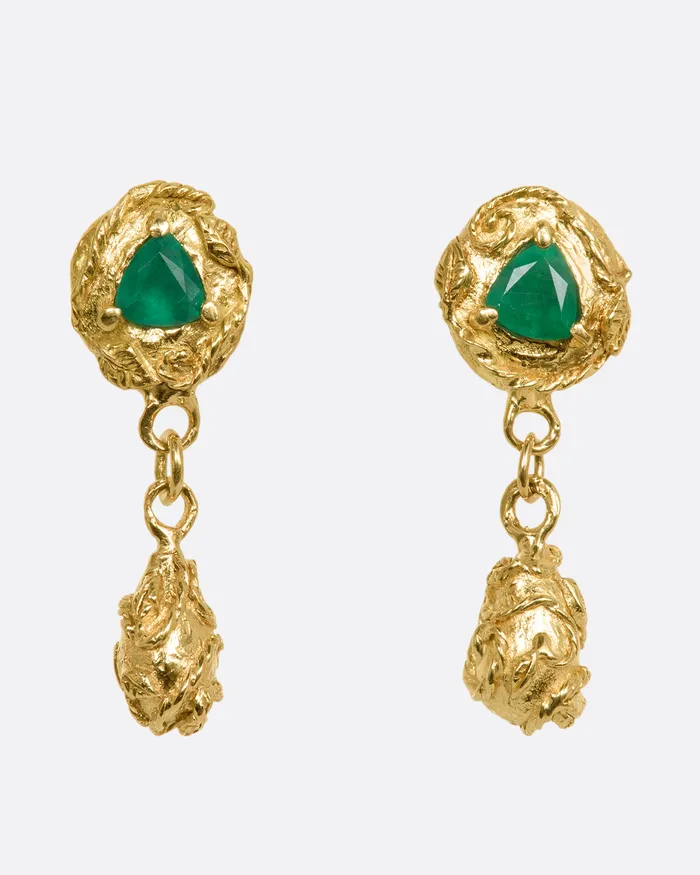 EVANGELINE Trillion Emerald Drop Earrings Earrings