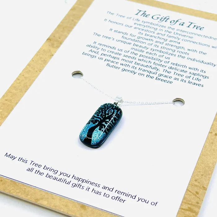 Glimmer Glass Gifts Necklaces Tree of Life Glass Pendant Necklace 7 Teal