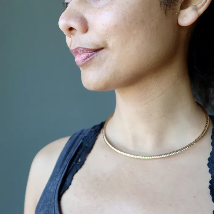 Gold Choker Necklace Fashion Forward Thick Twist Satin Crystals Necklaces