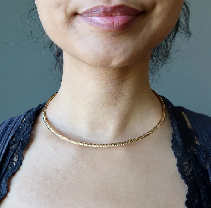 Gold Choker Necklace Fashion Forward Thick Twist Satin Crystals Necklaces